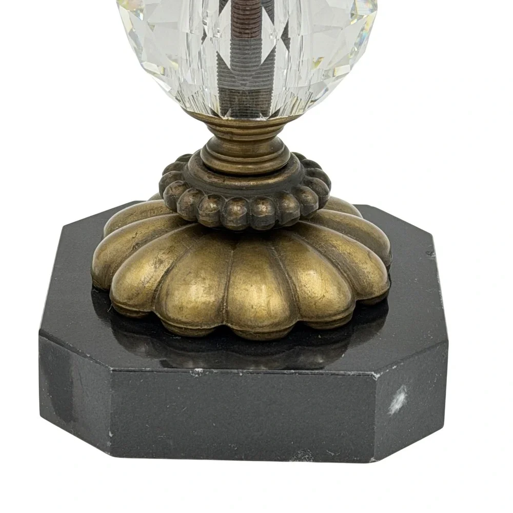 Vtg MCM Bronze Finish Taper Candle Holder Crystal Marble Hollywood Regency 10